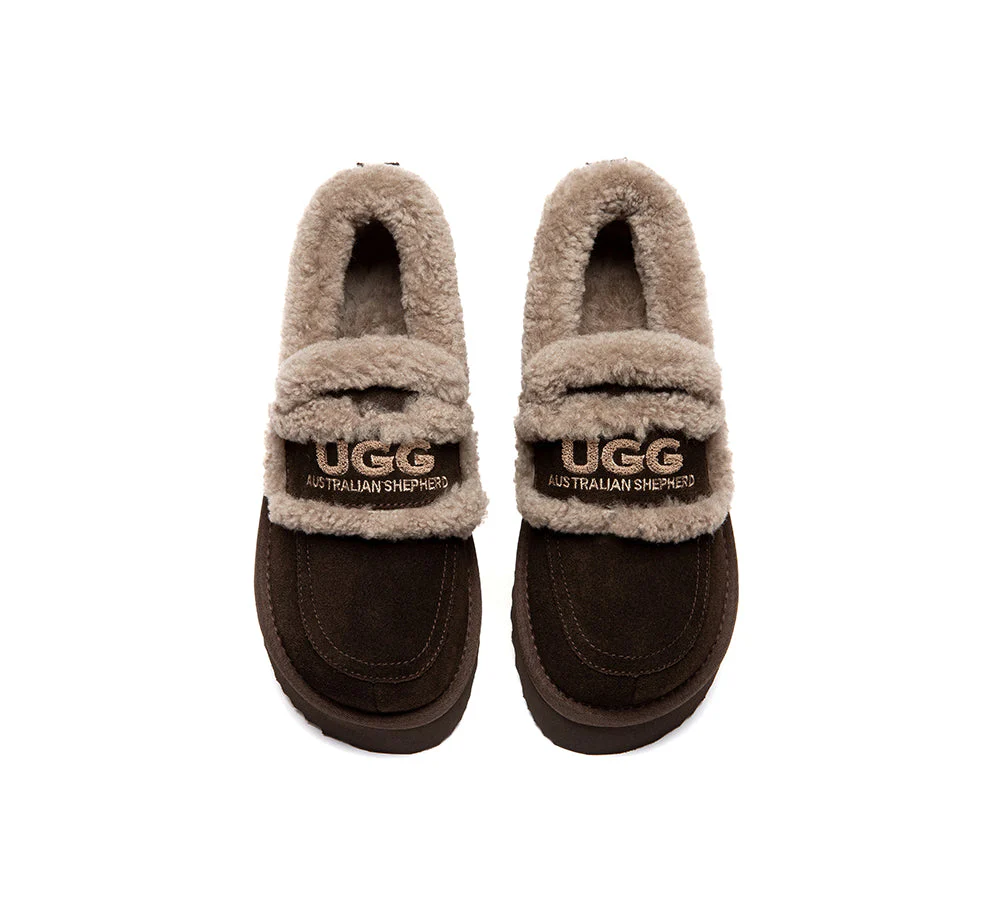 UGG Slippers Women Sheepskin Wool Ankle Platform Loafers Rilee - Image 12