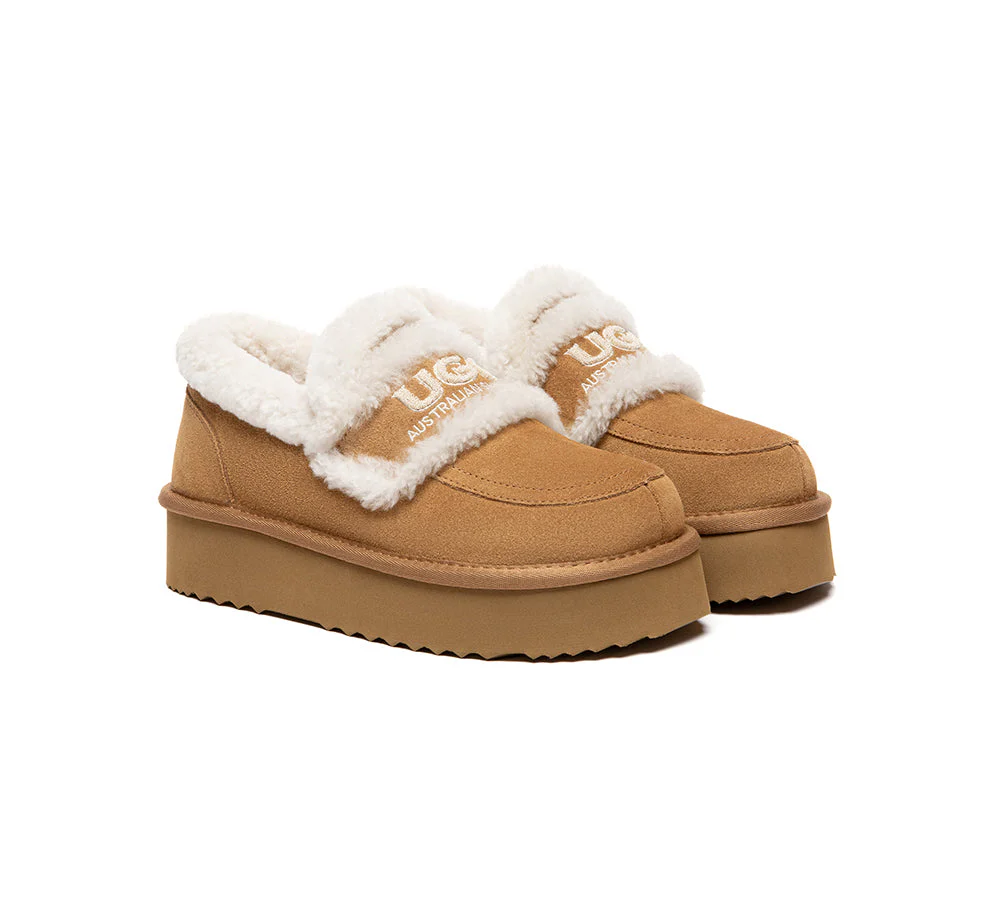 UGG Slippers Women Sheepskin Wool Ankle Platform Loafers Rilee - Image 2