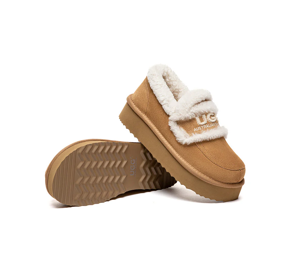 UGG Slippers Women Sheepskin Wool Ankle Platform Loafers Rilee - Image 3