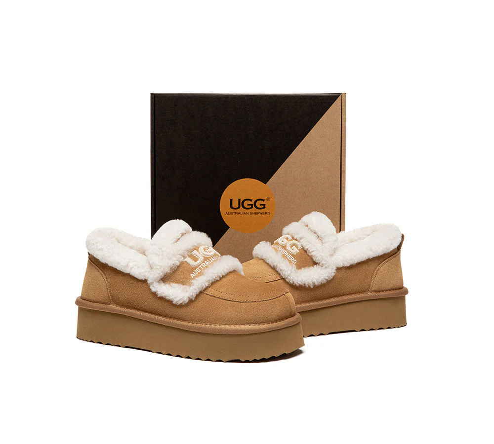 UGG Slippers Women Sheepskin Wool Ankle Platform Loafers Rilee - Image 4
