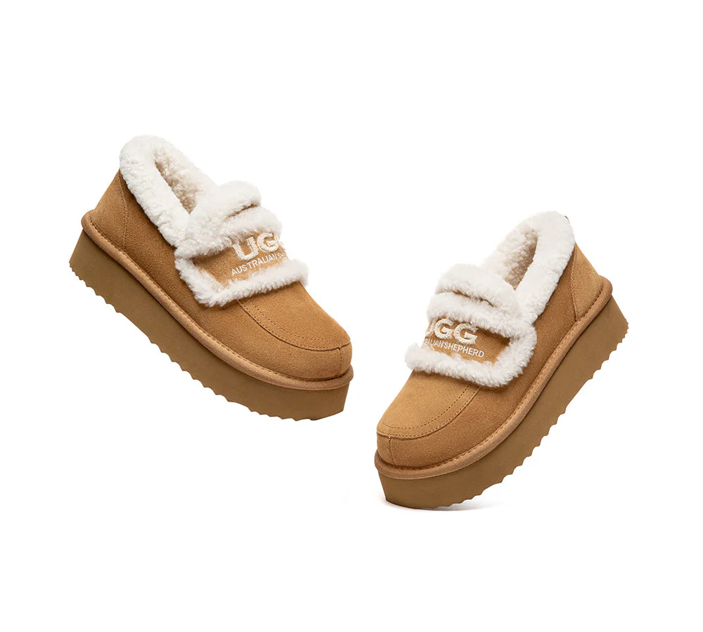 UGG Slippers Women Sheepskin Wool Ankle Platform Loafers Rilee - Image 5
