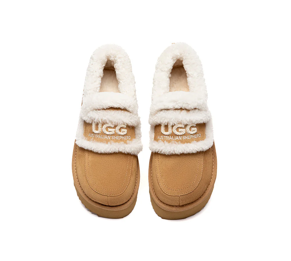 UGG Slippers Women Sheepskin Wool Ankle Platform Loafers Rilee - Image 6