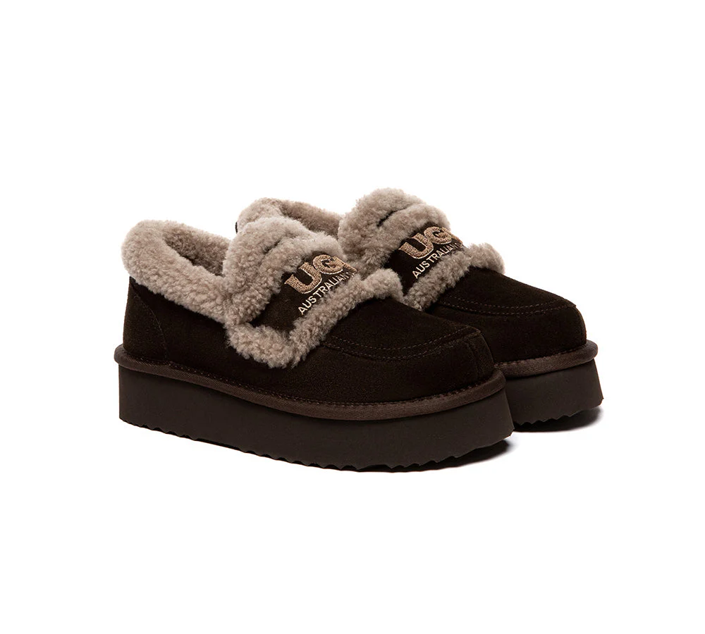UGG Slippers Women Sheepskin Wool Ankle Platform Loafers Rilee - Image 8