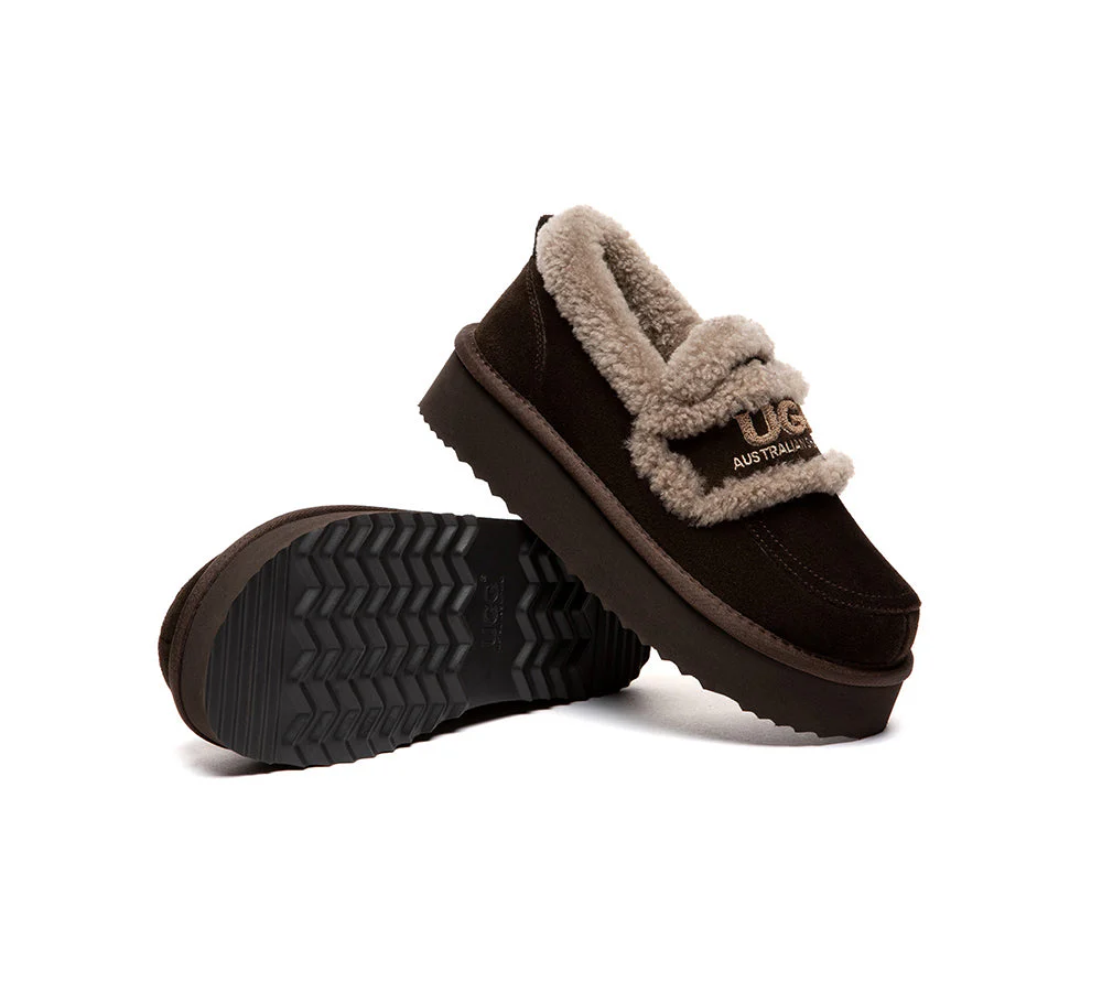 UGG Slippers Women Sheepskin Wool Ankle Platform Loafers Rilee - Image 9