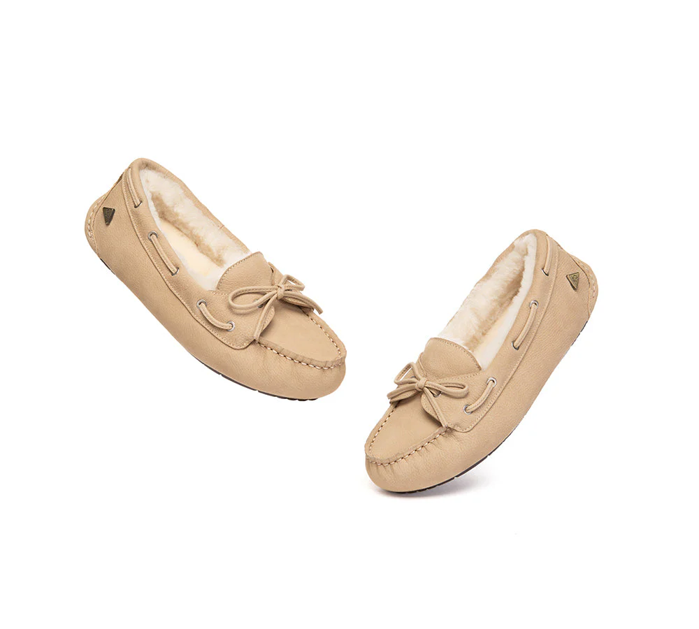 UGG Slippers Women Sheepskin Wool Bow Moccasins Pommie - Image 12