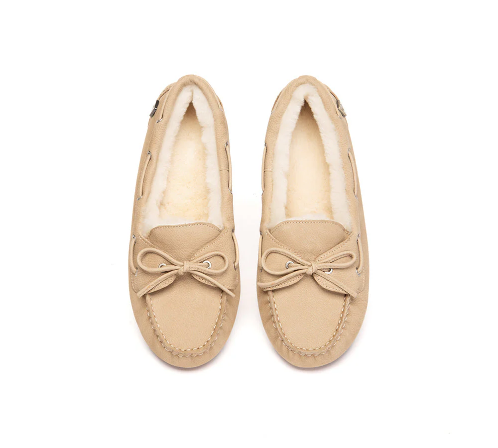 UGG Slippers Women Sheepskin Wool Bow Moccasins Pommie - Image 13