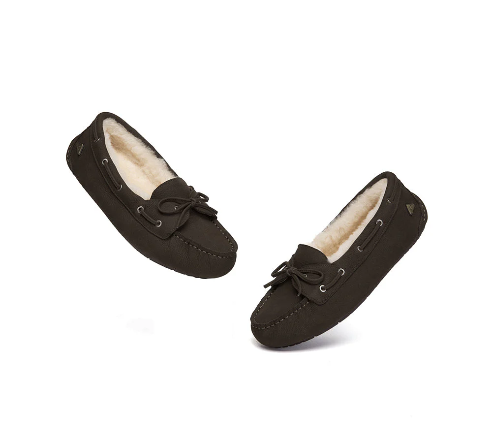 UGG Slippers Women Sheepskin Wool Bow Moccasins Pommie - Image 18