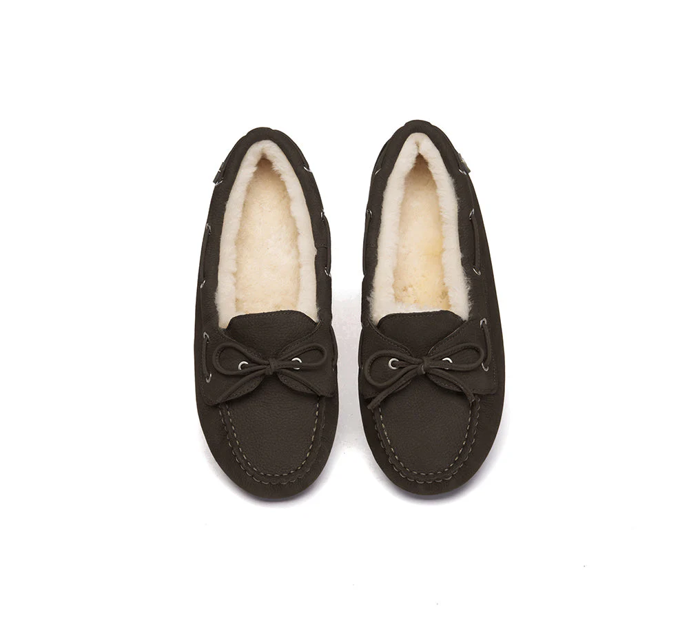 UGG Slippers Women Sheepskin Wool Bow Moccasins Pommie - Image 19