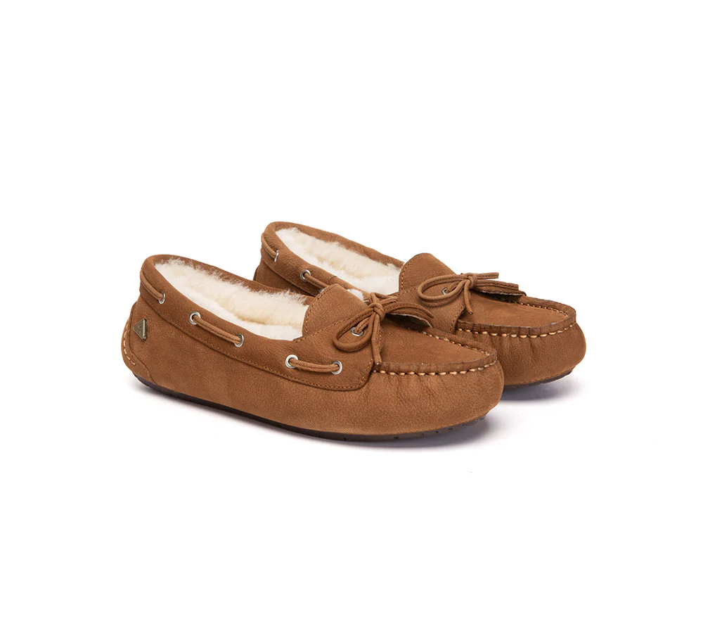 UGG Slippers Women Sheepskin Wool Bow Moccasins Pommie - Image 3