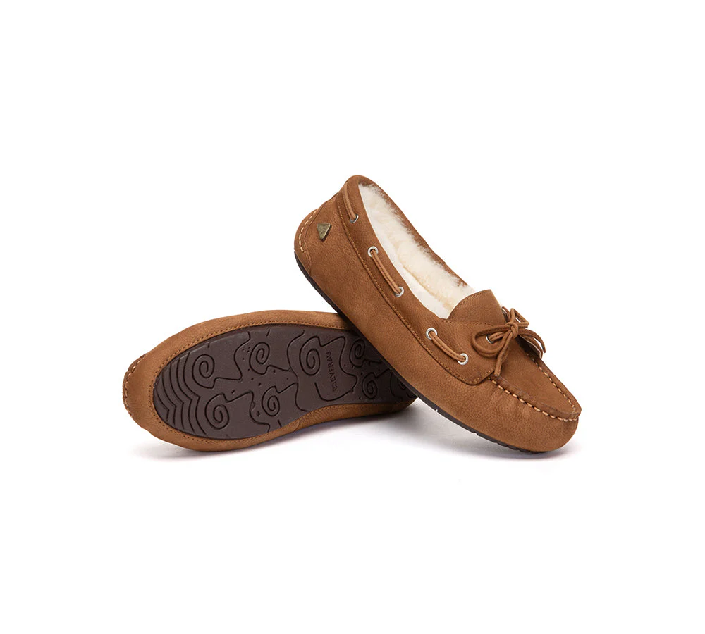 UGG Slippers Women Sheepskin Wool Bow Moccasins Pommie - Image 4
