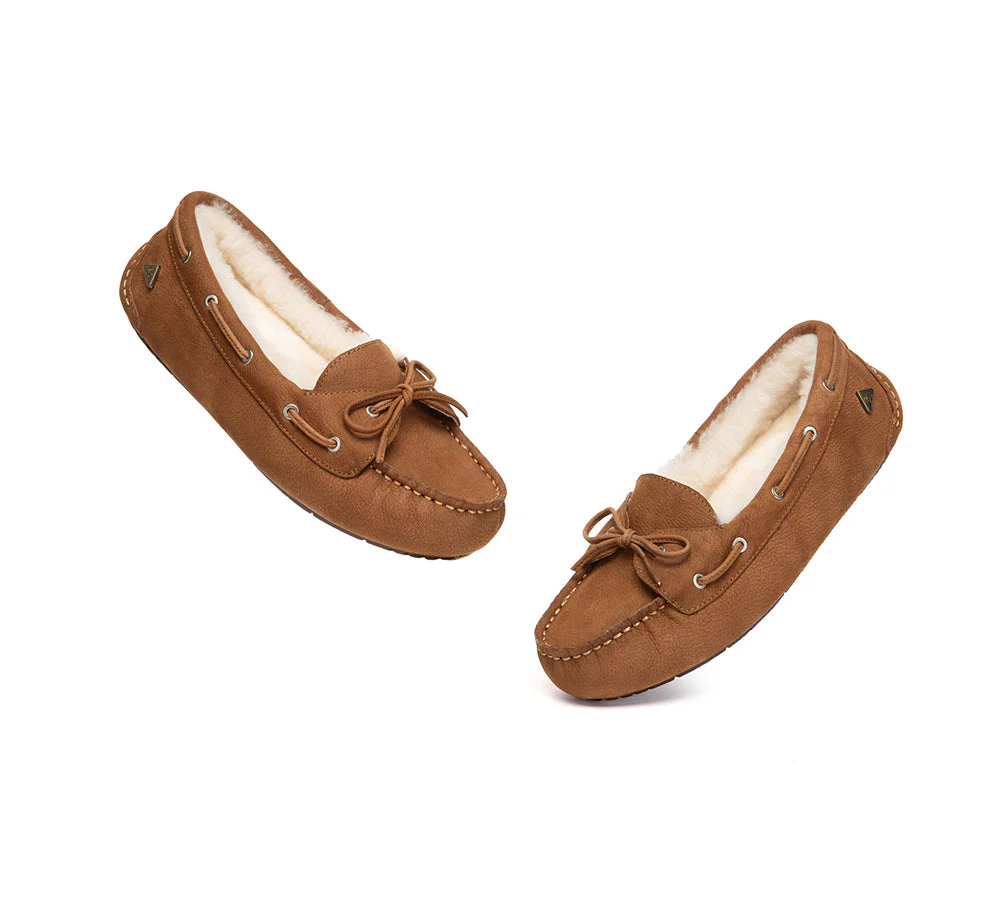 UGG Slippers Women Sheepskin Wool Bow Moccasins Pommie - Image 6