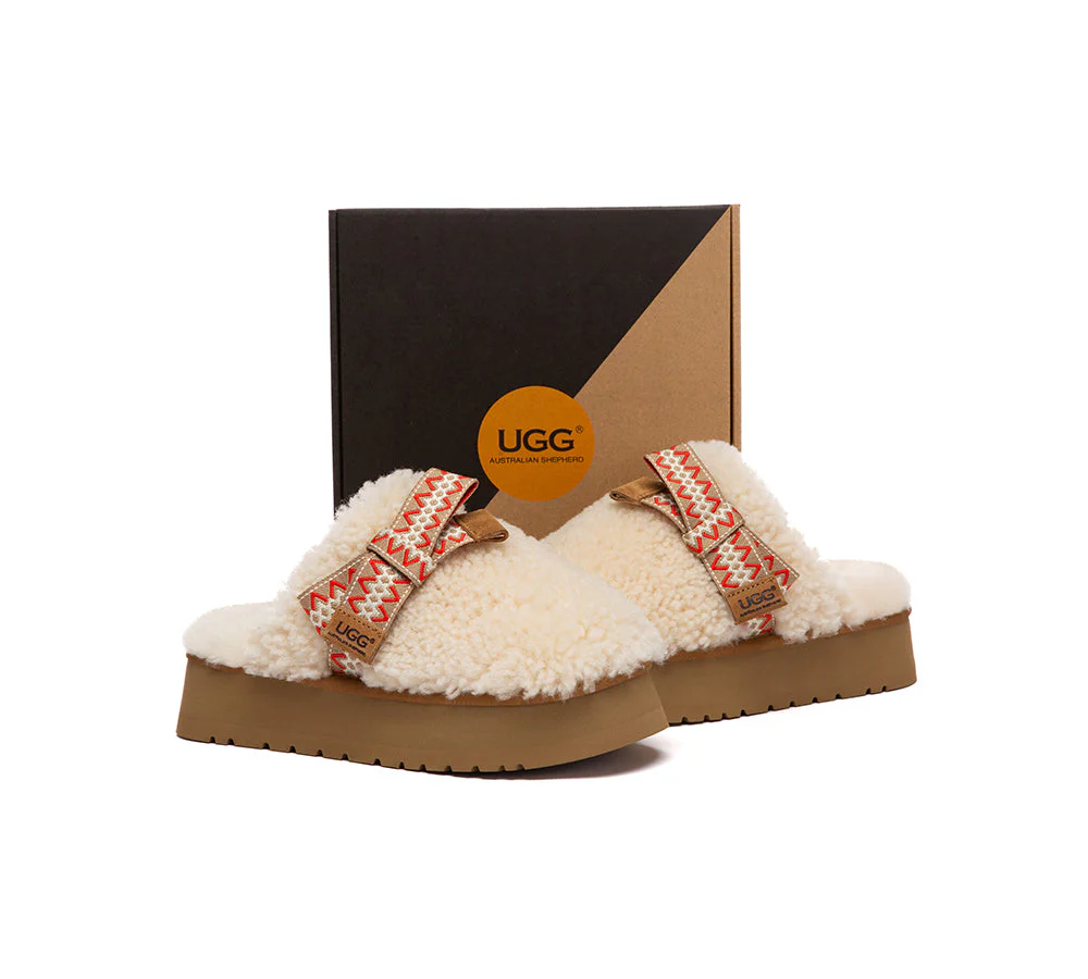 UGG Slippers Women Sheepskin Wool Bow Platform Cecil - Image 10