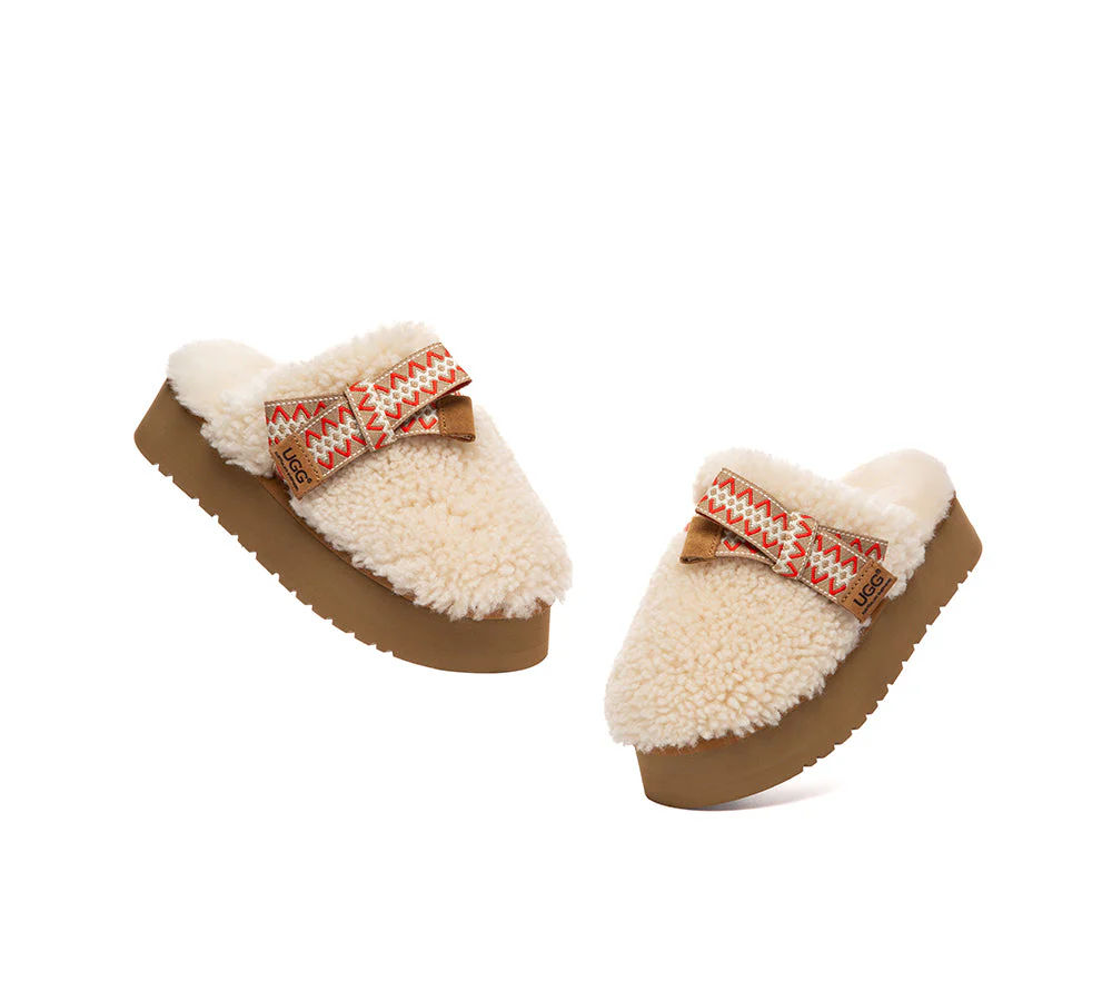 UGG Slippers Women Sheepskin Wool Bow Platform Cecil - Image 11