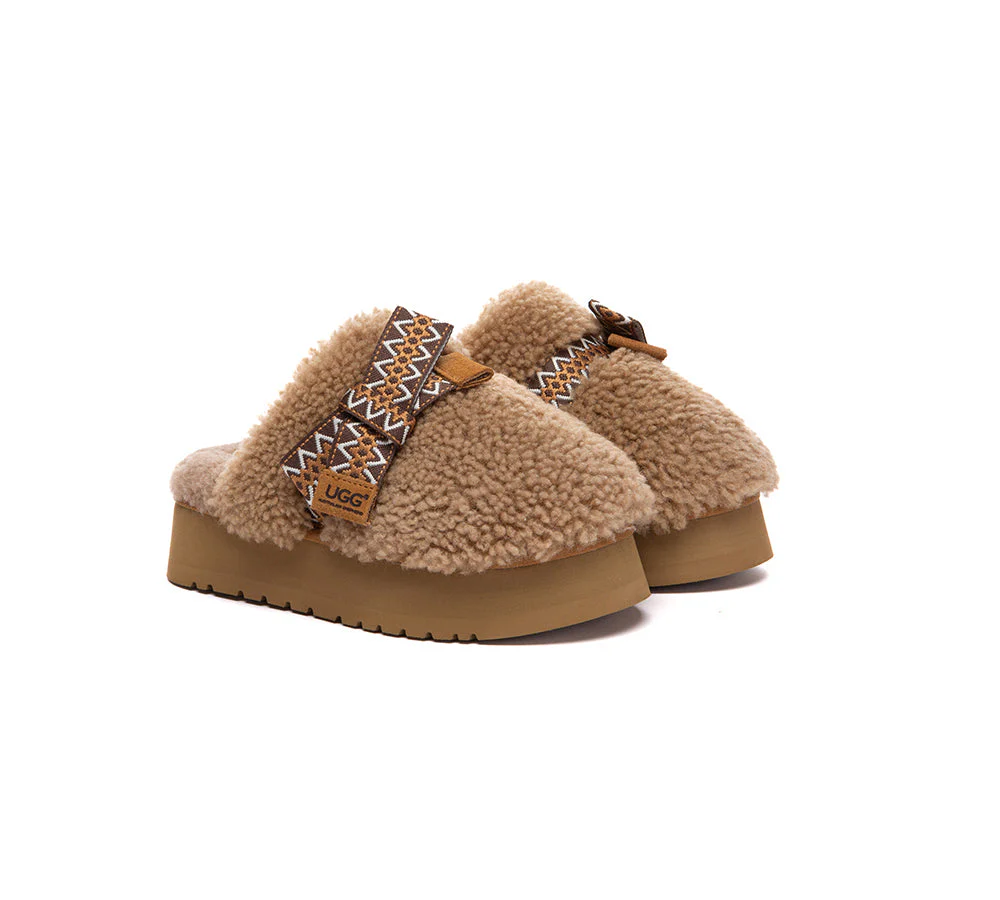 UGG Slippers Women Sheepskin Wool Bow Platform Cecil - Image 2