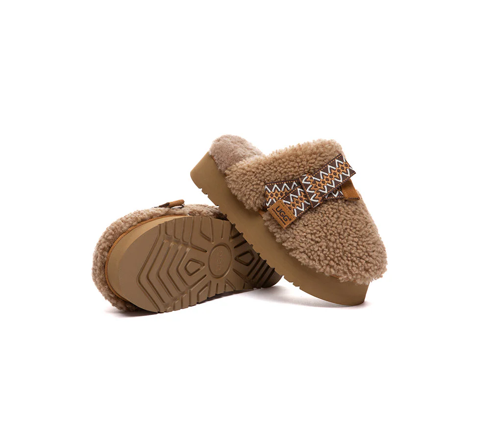 UGG Slippers Women Sheepskin Wool Bow Platform Cecil - Image 3