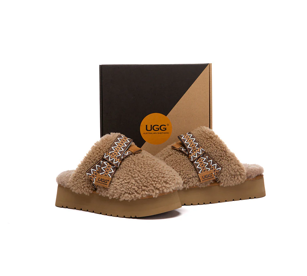 UGG Slippers Women Sheepskin Wool Bow Platform Cecil - Image 4