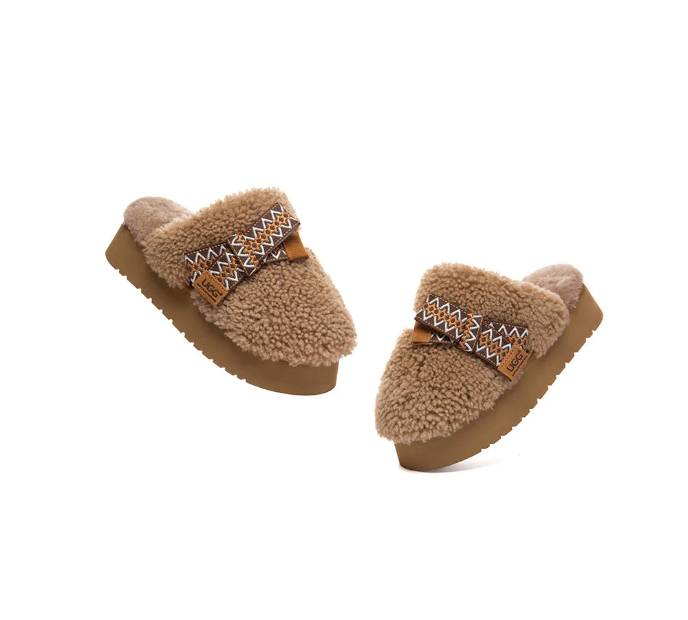 UGG Slippers Women Sheepskin Wool Bow Platform Cecil - Image 5