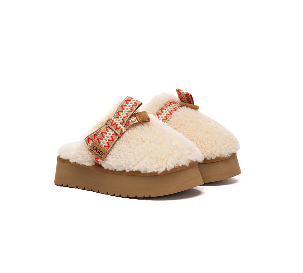 UGG Slippers Women Sheepskin Wool Bow Platform Cecil - Image 8