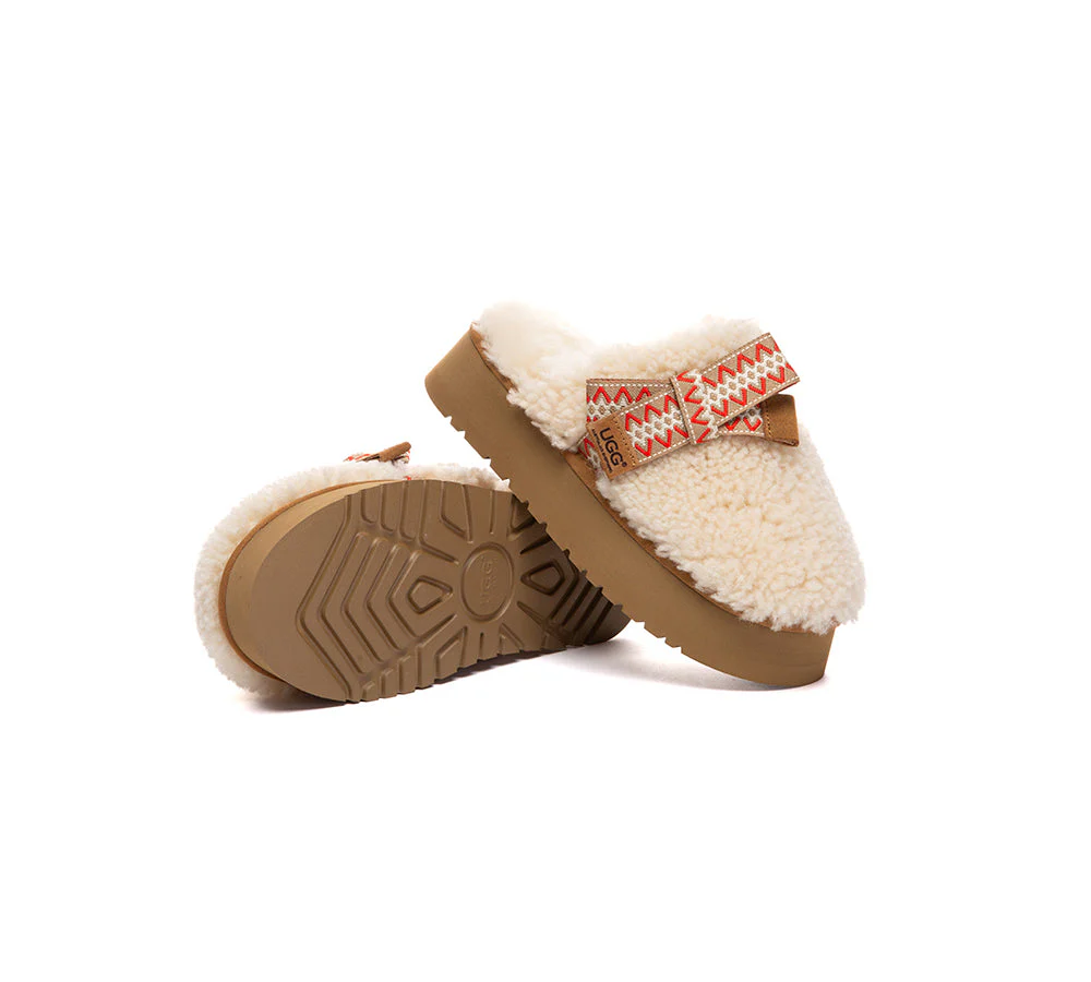 UGG Slippers Women Sheepskin Wool Bow Platform Cecil - Image 9