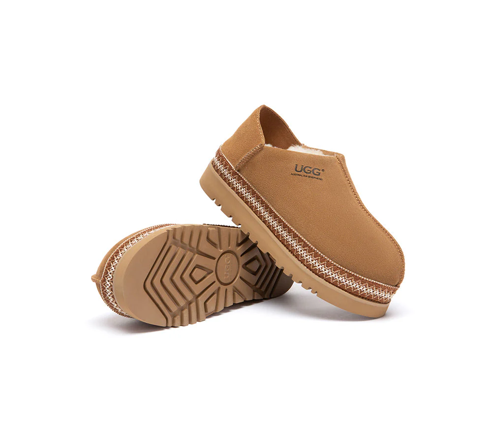 UGG Slippers Women Sheepskin Wool Woven Trim Tayven - Image 3