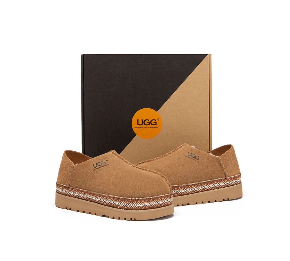 UGG Slippers Women Sheepskin Wool Woven Trim Tayven - Image 4