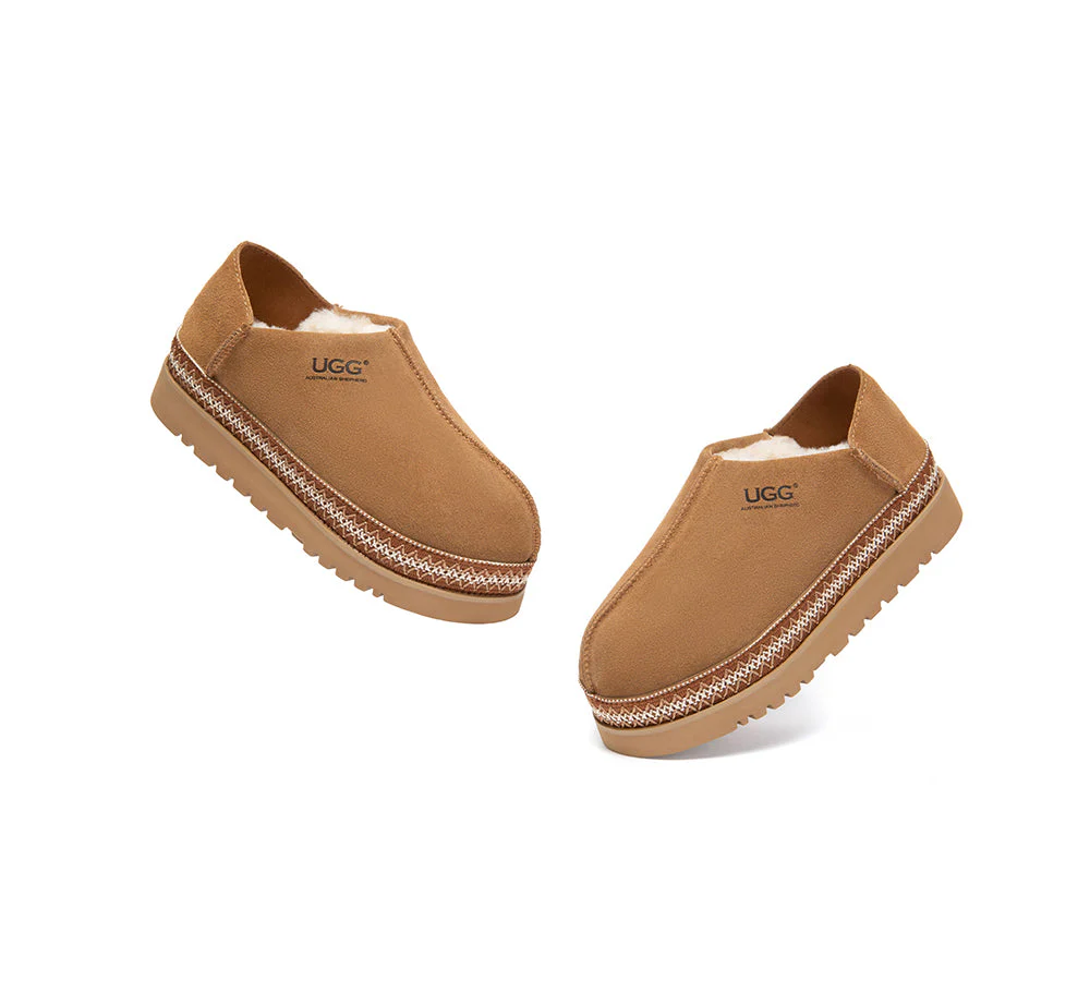 UGG Slippers Women Sheepskin Wool Woven Trim Tayven - Image 5