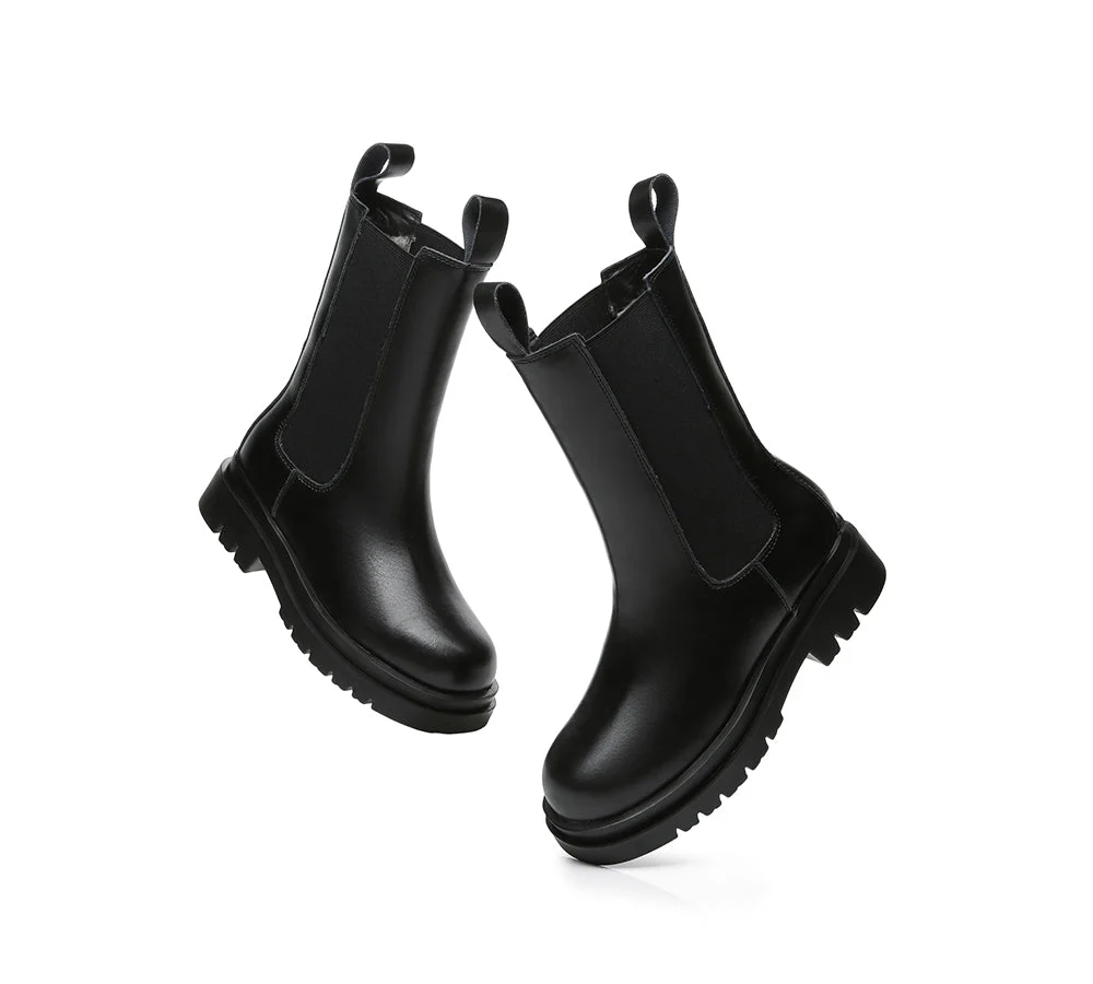 Women Black Ankle Boots Block Heel Wool Lining Sherlyn - Image 5