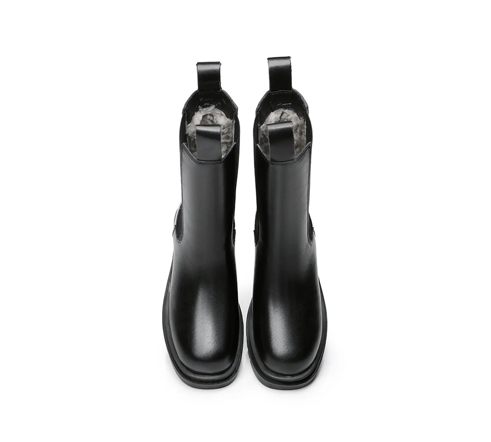 Women Black Ankle Boots Block Heel Wool Lining Sherlyn - Image 6