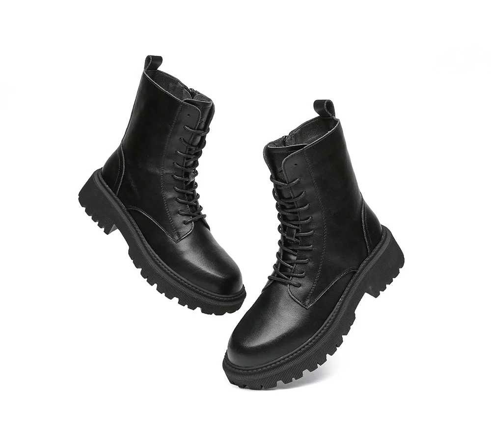 Women Boots Chunky Black Leather Lace Up Boots Cecilia - Image 4