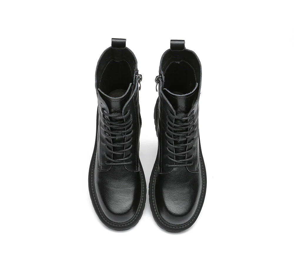 Women Boots Chunky Black Leather Lace Up Boots Cecilia - Image 5