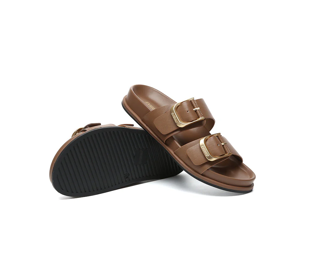 Women Double Adjustable Strap Buckle Flat Sandals Mounish - Image 10