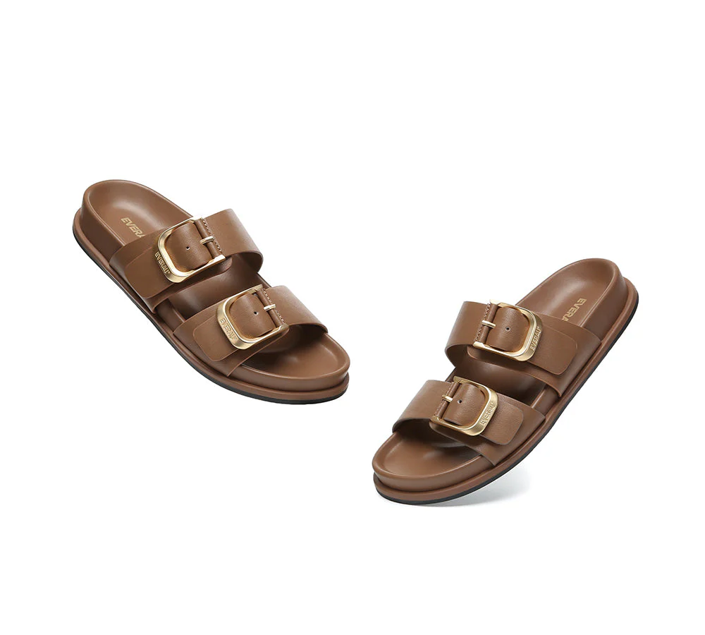 Women Double Adjustable Strap Buckle Flat Sandals Mounish - Image 12