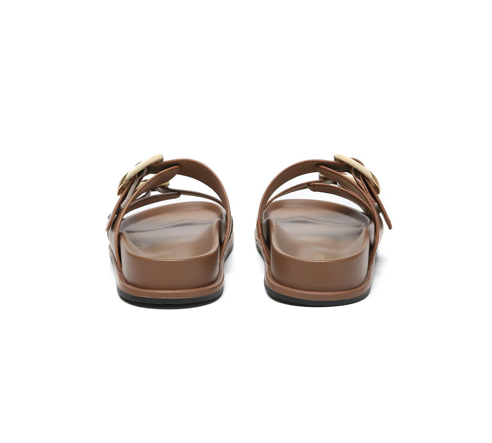 Women Double Adjustable Strap Buckle Flat Sandals Mounish - Image 14