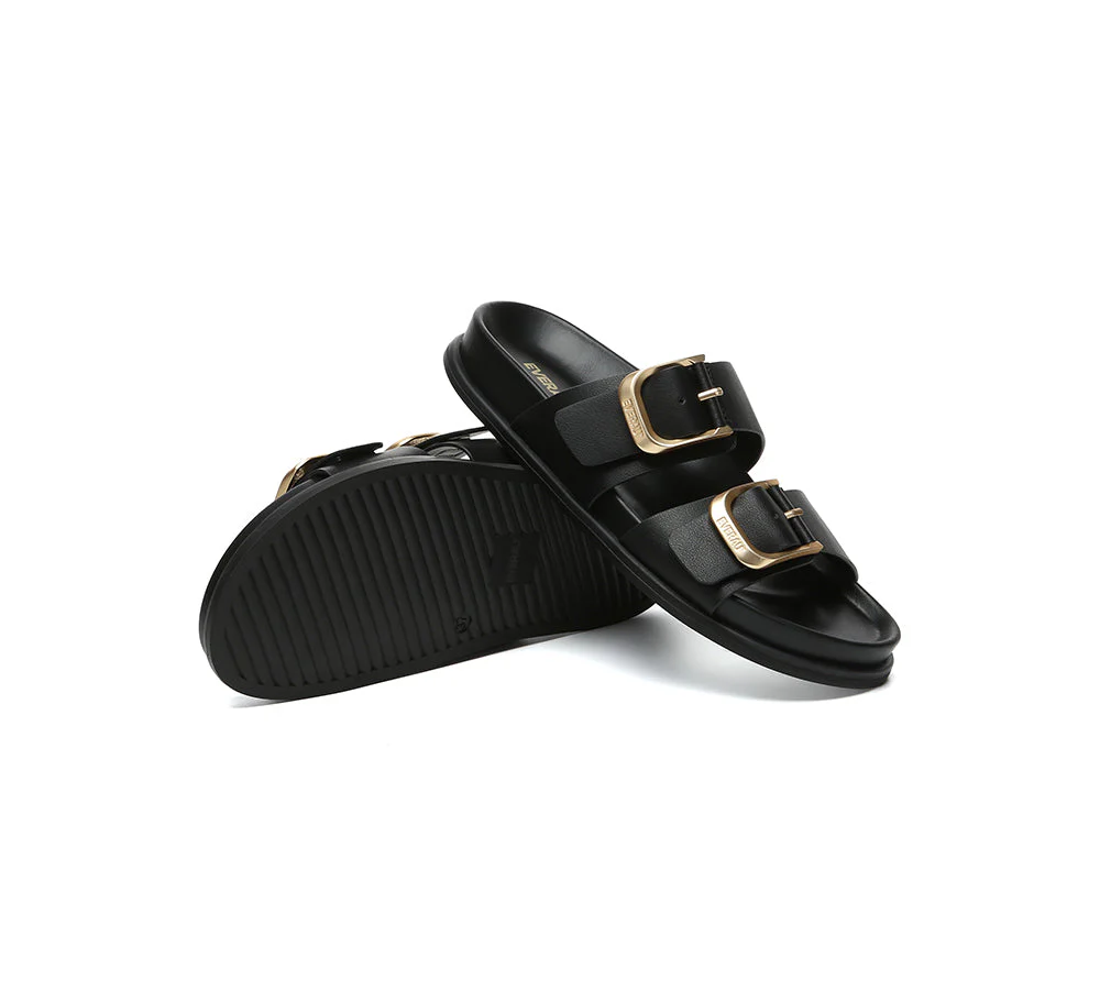 Women Double Adjustable Strap Buckle Flat Sandals Mounish - Image 16