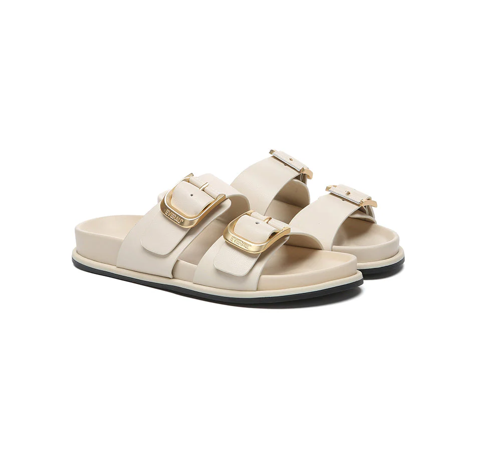 Women Double Adjustable Strap Buckle Flat Sandals Mounish - Image 3