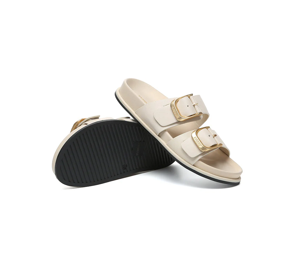 Women Double Adjustable Strap Buckle Flat Sandals Mounish - Image 4