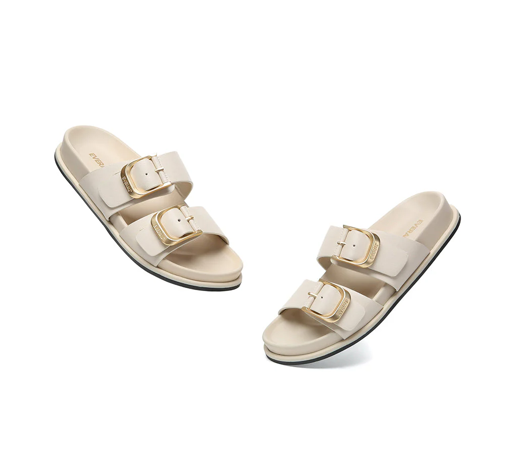 Women Double Adjustable Strap Buckle Flat Sandals Mounish - Image 6