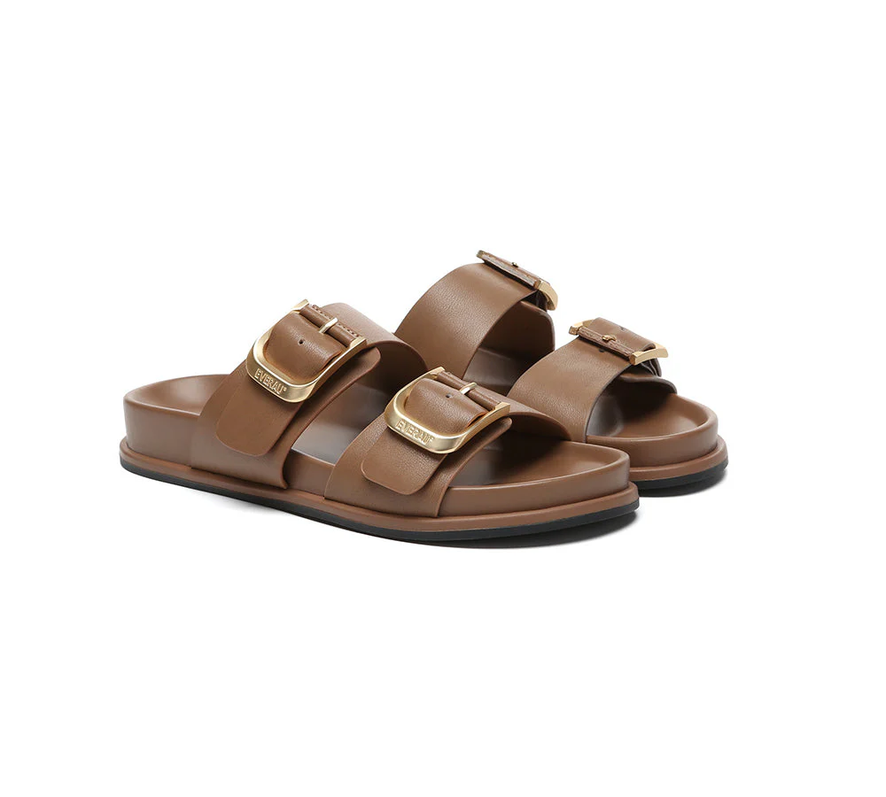 Women Double Adjustable Strap Buckle Flat Sandals Mounish - Image 9