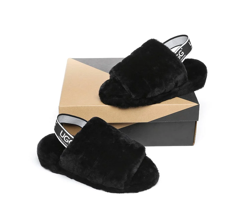 Women Fluffy Slide Sheepskin Wool Nonslip Sandals Puffy - Image 17