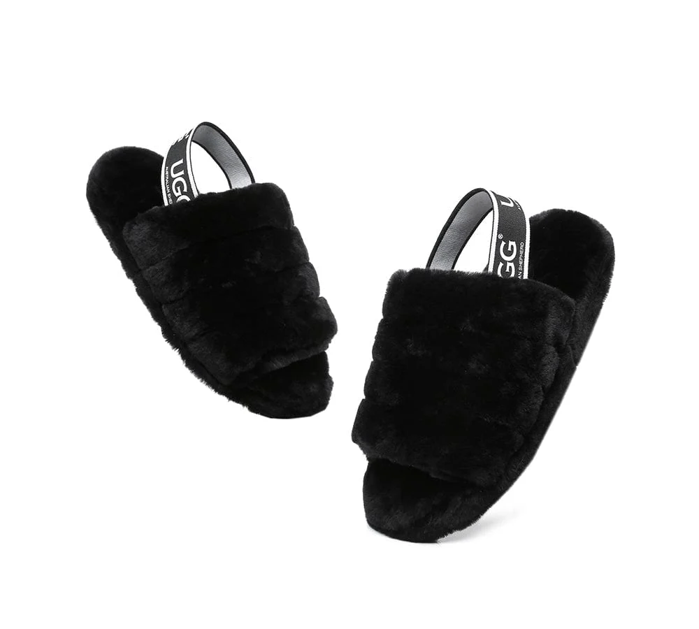 Women Fluffy Slide Sheepskin Wool Nonslip Sandals Puffy - Image 18
