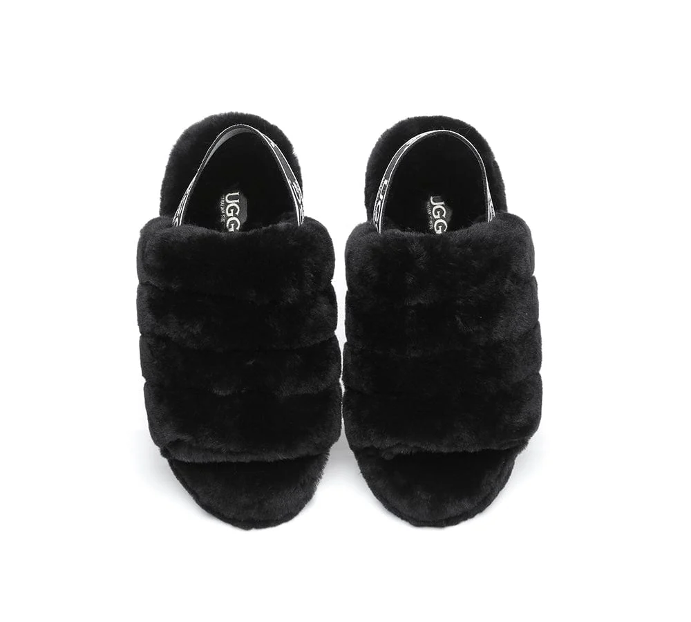 Women Fluffy Slide Sheepskin Wool Nonslip Sandals Puffy - Image 19