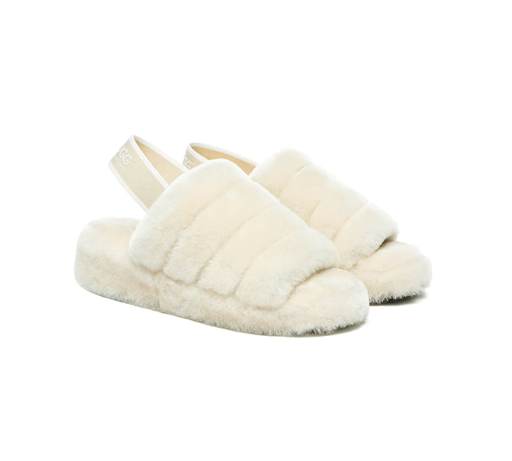 Women Fluffy Slide Sheepskin Wool Nonslip Sandals Puffy - Image 21