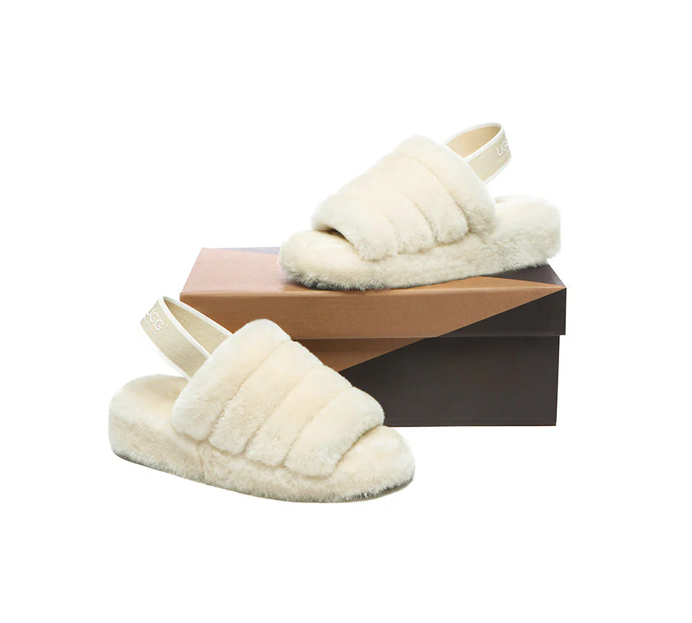 Women Fluffy Slide Sheepskin Wool Nonslip Sandals Puffy - Image 23
