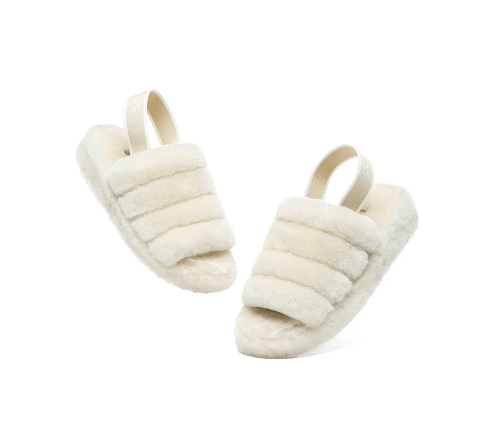 Women Fluffy Slide Sheepskin Wool Nonslip Sandals Puffy - Image 24
