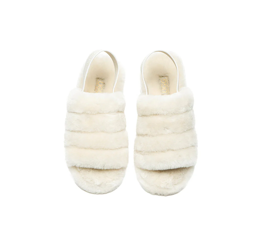 Women Fluffy Slide Sheepskin Wool Nonslip Sandals Puffy - Image 25