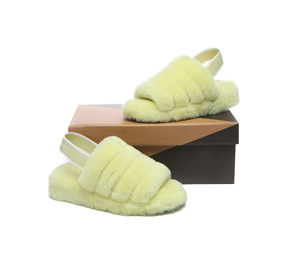 Women Fluffy Slide Sheepskin Wool Nonslip Sandals Puffy - Image 28