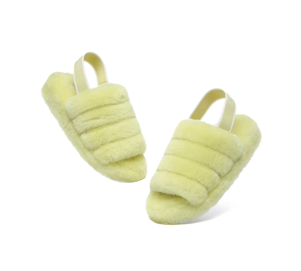 Women Fluffy Slide Sheepskin Wool Nonslip Sandals Puffy - Image 30
