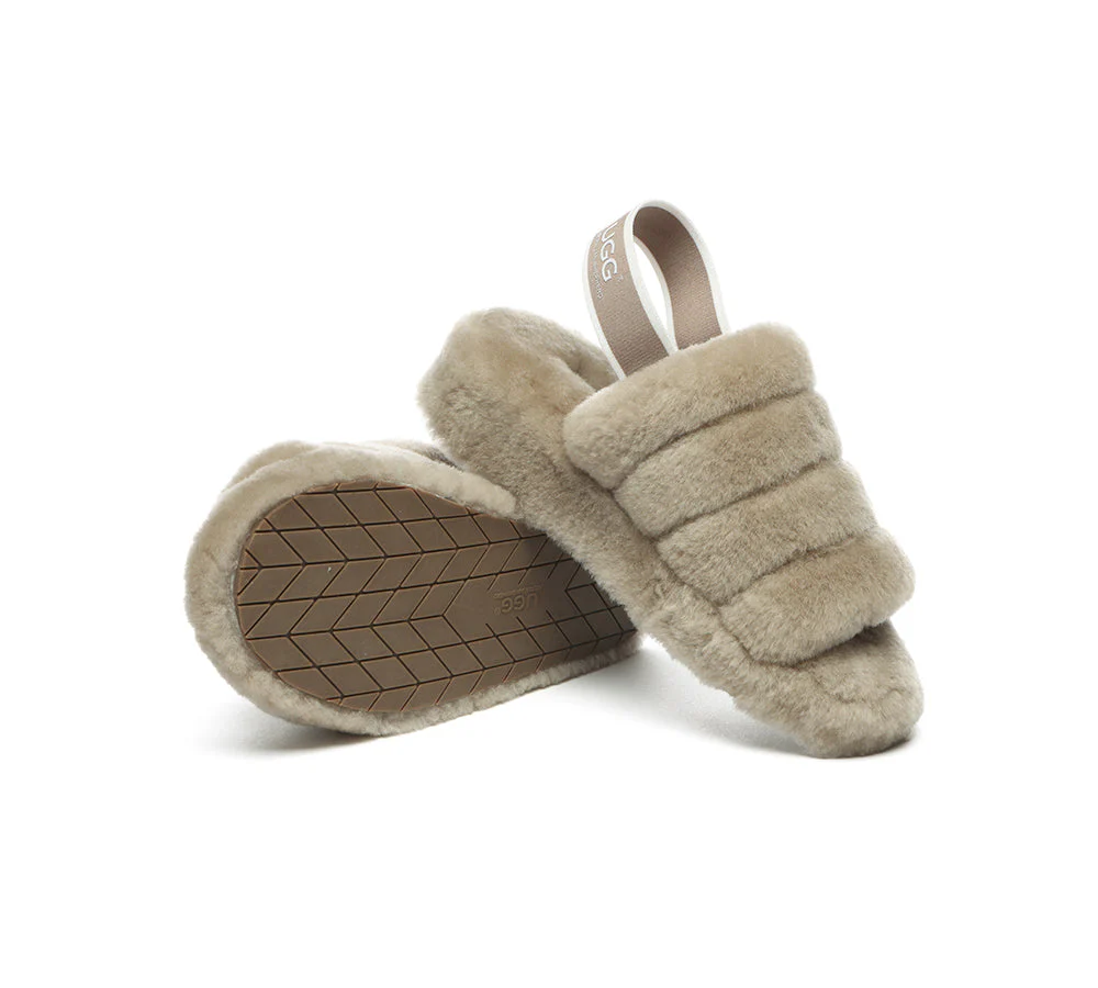 Women Fluffy Slide Sheepskin Wool Nonslip Sandals Puffy - Image 34