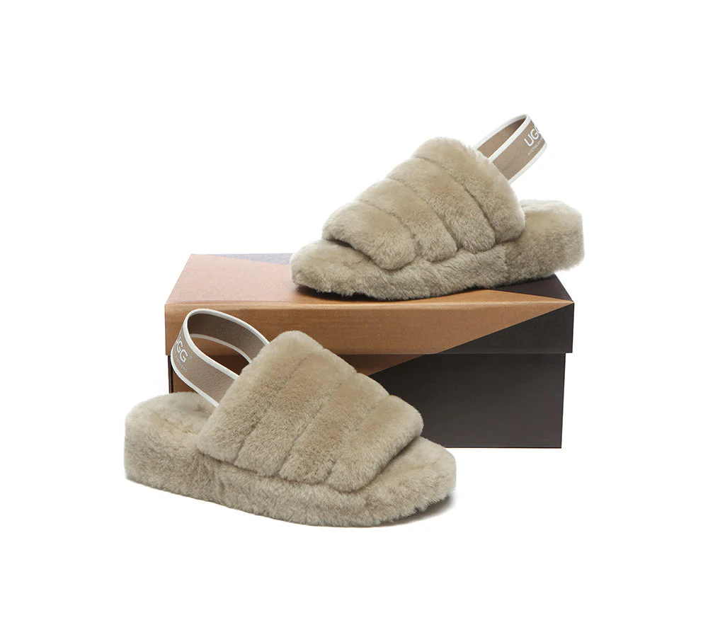 Women Fluffy Slide Sheepskin Wool Nonslip Sandals Puffy - Image 35