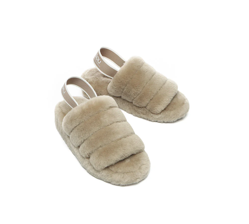 Women Fluffy Slide Sheepskin Wool Nonslip Sandals Puffy - Image 37